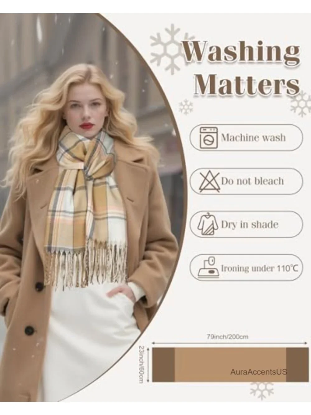 Warm Plaid Winter Scarf for Women, Cashmere-Like Acrylic Wrap Shawl